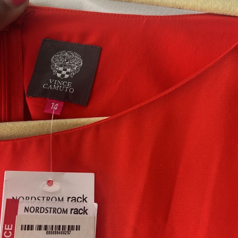 Vince Camuto Red One-Shoulder Chiffon Dress Sz 14 Ruffle Tie Classy Date Night - Picture 5 of 10